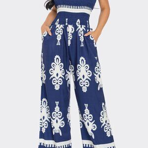 Strapless Print Jumpsuit with Pockets